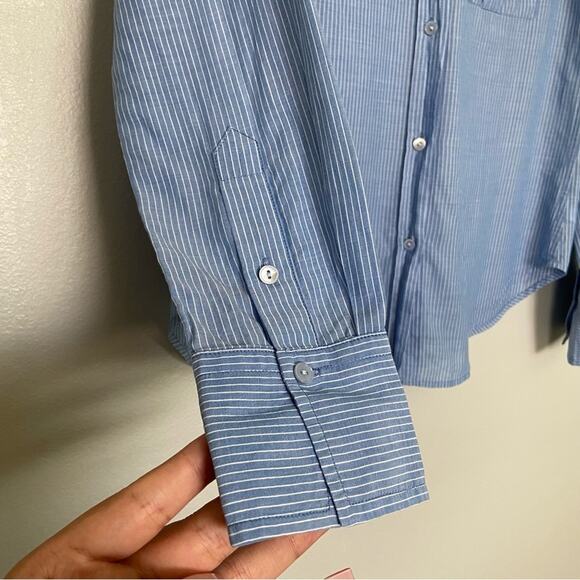 Vince Striped Button Up Double Pocket Cotton Blouse - Picture 3 of 6
